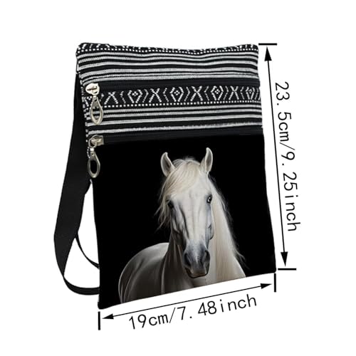 White Horse Messenger Bag Small Ethnic Pattern Printed Adjustable Strap Crossbody Zipper Pouch White Horse Phone Organizer Wallet Cute Shoulder Handbag for Women2