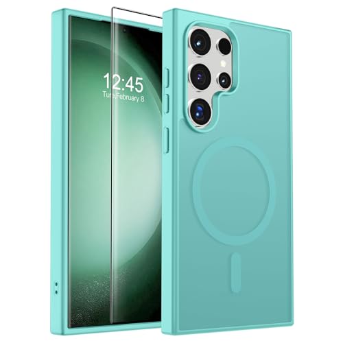 Image of SUPFINE Magnetic for Samsung Galaxy S23 Ultra Case with Screen Protector, (Built-in Magnets) (Military Grade Drop Protection) Slim Translucent Shockproof Phone Case,Blue Green