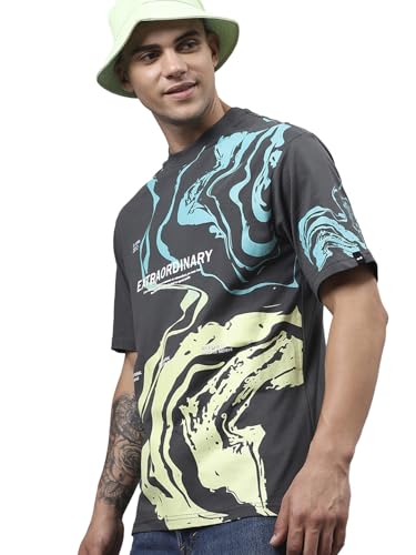Image of Bewakoof Men's Cotton Jersey Typography Oversized Fit Half Sleeve Round Neck T-Shirt | Casual Wear | Street Wear | Oversized t Shirt for Men Cotton | Baggy