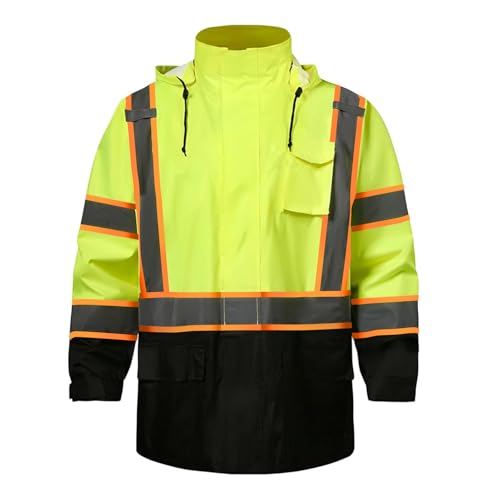 SKSAFETY Hi Vis Reflective Rain suits for Men Waterproof - High Vis Safety Rain Jacket, High Visibility Raincoat for Men