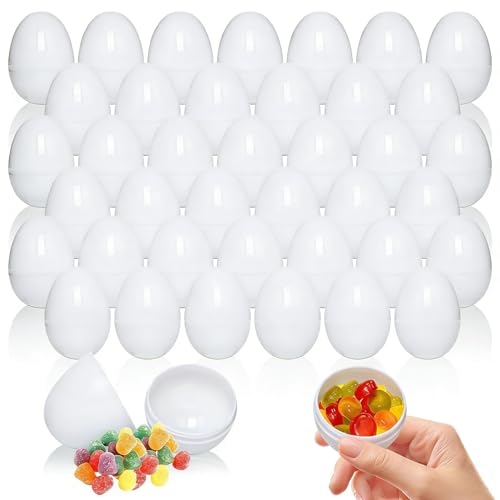 60PCS 2.36 Plastic Easter Eggs Empty Easter Eggs Fillable Bulk for Easter Egg Hunt Suprise Egg Basket Stuffers Classroom Prize Supplies Decor(White)