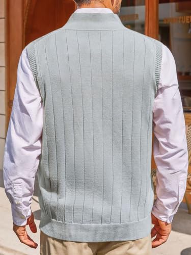 Runcati Mens Quarter Zip Sweater Vest Stand Collar Sleeveless Pullover Sweaters Slim Fit Knitted Golf Vest3