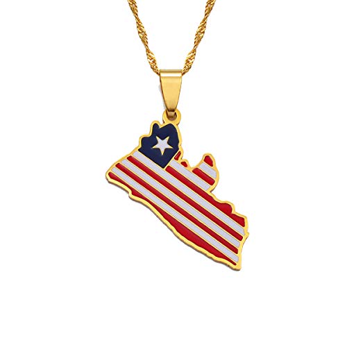 Hafrita Liberia Country Map Flag Pendant Necklaces Gold Liberian Maps Necklace2