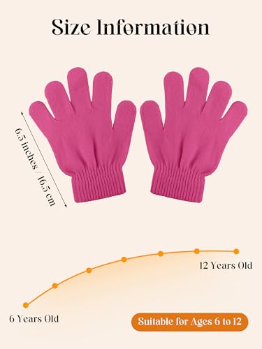 Image of Cooraby 12 Pairs Kid's Winter Magic Gloves Children Stretchy Warm Magic Gloves Boys or Girls Knit Gloves for 6-12 Years