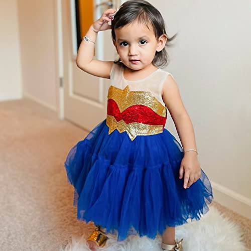 Keaiyouhuo Toddler Girls Costume Dress Up Sequins Sleeveless Backless Fluffy Tulle Blue Dresses For Birthday Party & Headband #TOP6
