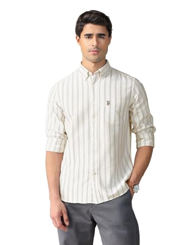 Image of U.S. Polo ASSN. Striped Tailored Fit Shirt for Men - 100% Cotton, Breathable & Comfortable, Full Sleeves Casual Shirt for Men