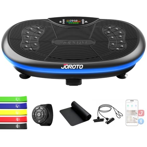 JOROTO Vibrationsplatte 4D für Zuhause - [3 leistungsstarke Motoren] Profi-Ganzkörpertraining | App-kompatibel | Integrierter Bluetooth-Lautsprecher  LED-Lichtern, bis 200 kg, Ideal für Heimfitness