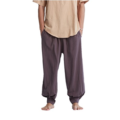 ZanYing Men Meditation Monk Pants Yoga Taichi Loose Pants Cotton Linen Brown
