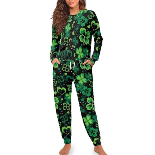 Image of Womens Lounge Set Long Sleeve Soft Pajama Sets Casual 2 Piece Pj Outfit Crewneck Sleepwear with Pockets Plus Size