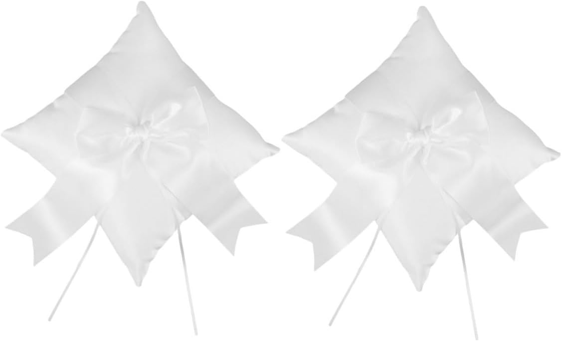 2pcs Wedding Ring Bearer Pillows Bowknot Cushion Satin Fabric Decorative Ring Holder for Ceremony Proposal Engagement Wedding Party