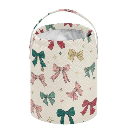 Image of ElliTarr Crochet Bag Yarn Bag with Handle Portable Knitting Project Bag Travel Yarn Storage Organizer Holder Case Bows and Stars Beige
