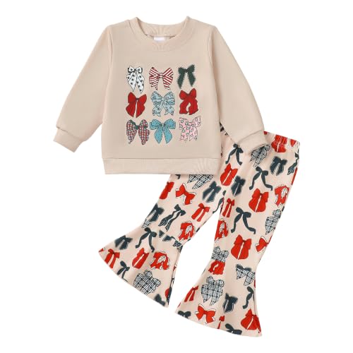 Kislio Toddler Baby Girl Christmas Outfit Long Sleeve Sweatshirt Top Flared Bell Bottom Pants Infant Girls Christmas Clothes Set - image 1
