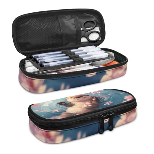 Image of Otter Pencil Case Pencil Pouch Cherry Blossom Pen Cases for Office School Multi-Purpose Pen Storage Bag with Slots for Girls, 8.8 inch x 4.1 inch x 1.7 inch