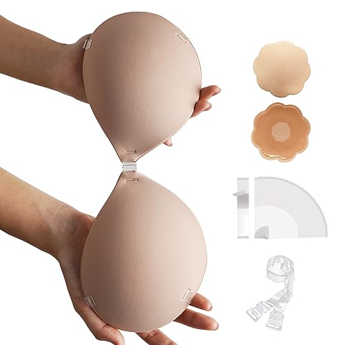 Wunian Adhesive Bra Reusable Strapless Sticky Silicone Push Up, For Backless Dress With Nipple Covers (B, Beige) #TOP28