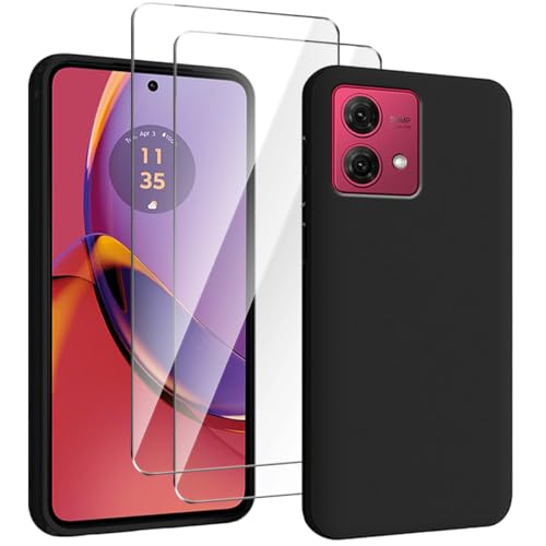 Custodia per Motorola Moto G84 5G Cover + 2 Pezzi Pellicola Protettiva in Vetro Temperato Black Morbida Forte protezione Case Silicone TPU Copertura 6.50 -Nero