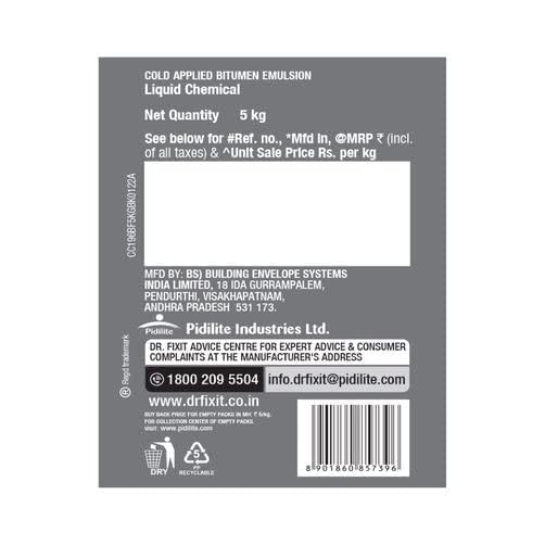 Image of Dr. Fixit BITUFIX, Below Ground Waterproofing - 5 KG, for Damp Proofing course like Footing, Masonry Wall, Neck Columns, and Plinth Beam & DPC. Resist Salt Attacks.pack of 2