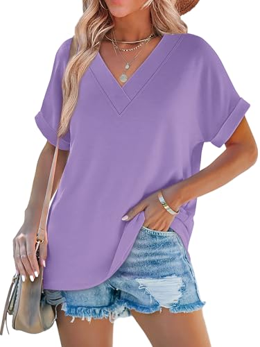 Image of WIHOLL Womens Summer Tops Short Dolman Sleeve Shirts 2026 Fashion V Neck Outfits Clothes