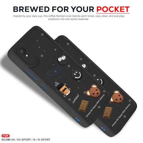 Image of AESTMO Back Case Cover for Redmi 9A | Cute Fun Cartoon 3D Ball | Coffee Silicone Case | Full Body Protection | Camera Protection Back Cover for Redmi 9A (Black)