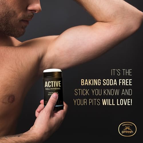 Image of Honestly pHresh Prebiotic Natural Deodorant for Men - Aluminum & Baking Soda Free with 24 Hour Odor Protection. Clean Vegan Deodorant for Sensitive Skin. Made In USA - Active Sea Mineral Scent, 2.5 oz