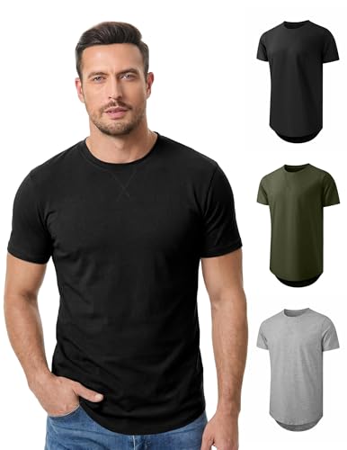 Image of JMIERR Mens 3 Pack Cotton Hipster Hip Hop Longline Crewneck T-Shirt