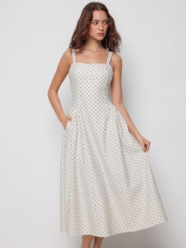 Image of CIDER Womens Polka Dots Summer Casual Dresses Square Neck Sleeveless Midi A Line Elegant Dress