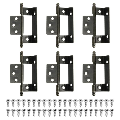 QUARKZMAN 6Pezzi Cerniere per Mobili a Incasso Completo, 3.4x0.7Pollici Cerniera a Punta Asse Lungo Parziale Avvolgente Vintage Cerniera per Mobili a Incasso con Viti, Bronzo