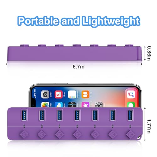 Image of ONFINIO USB Hub 3.0, 7-Port USB Hub Splitter with Individual On /Off Switches and Lights, 3.2ft /1m Long Cable Compatible with MacBook, Laptop, Surface Pro, PS4, PC, Flash Drive, Mobile HDD-Purple