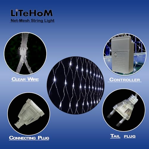 Image of LED Net Mesh String Lights for Diwali & Home Decoration | 192 LEDs, 9.8Ft x 6.6Ft | Curtain Fairy Lights for Balcony, Bedroom, Living Room, Christmas Decor, Jhalar Light, 8 Modes (White)