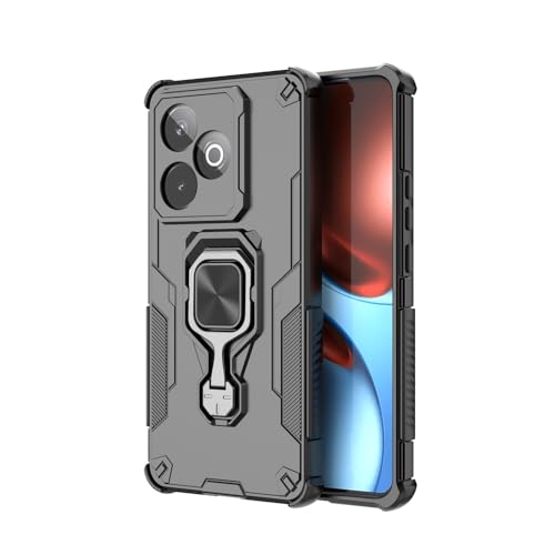 YUXING Funda Realme GT 7 5G/GT 7T 5G – diseño Robusto Antigolpes, Carcasa Híbrida TPU + PC, Esquinas airbag, magnética Anillo Soporte 360°, Aantideslizante-Negro