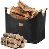 MZJAUVF 96LCesto Portalegna, Borsa In Feltro per Legna da Ardere, Pieghevole Borsa Porta Legna, Cesta Legnas Camino con Tasca Laterale, Cesta Porta Legnas, 60x40x40Cesta Legnas da Interno,Grigio Scuro