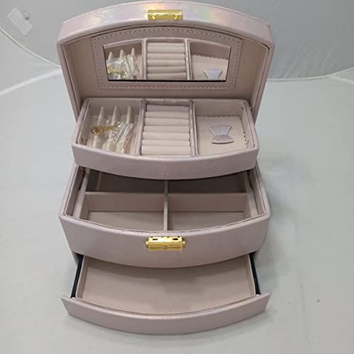 Rhyhorn Jewellery Jewel Gold Organizer Storage Box With Lock For All Jewelry Bracelets, Rings, Watch, Earring, Drawer OrganizerNecklaces Earring Ring chain Bangle Gift Box For Women and girls (Pink)