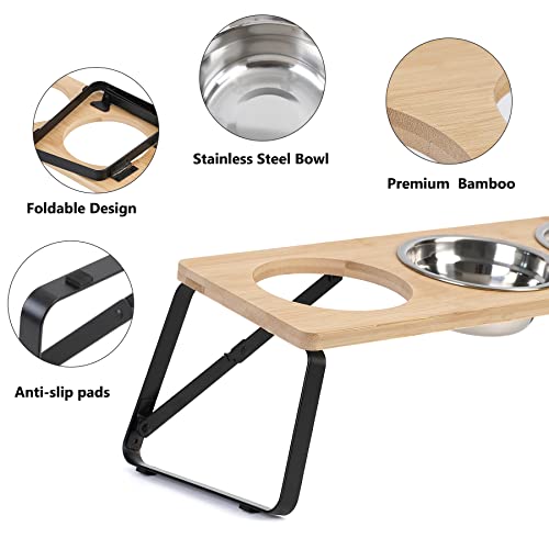 Handrong Foldable Pet Bowls For Cats And Small Dogs Elevated Cat Bowls Raised Cat Food Bowls Bamboo Feeding Bowls Pet Feeder With Stand 4 Stainless Steel Bowls For Cats Puppy Dogs #TOP4