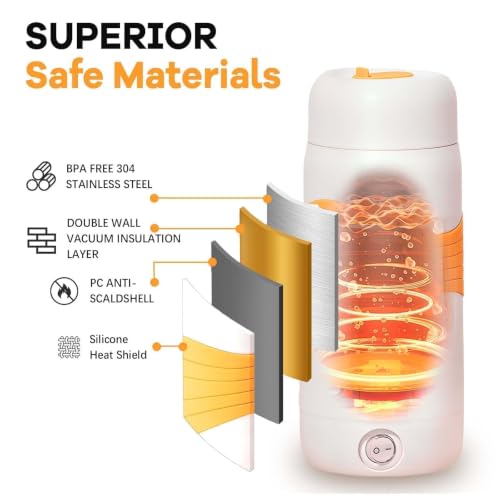 Image of Car Electric Kettle 300ml, 12V 80W, 304 Stainless Steel Inner | BPA-Free, Car Plug, One-Key, Dry-Boil Safe, Car Cup for Cigarette Lighter Socket, for Trip, Camping Commuting Hot Coffee Tea