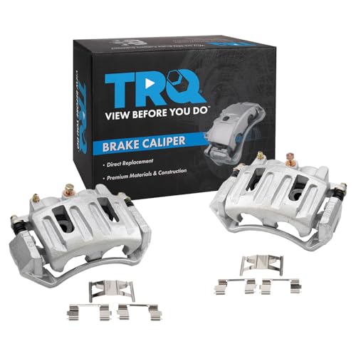 Image of TRQ Front Brake Caliper Set Zinc Coated Brackets Hardware Compatible with 1997-2001 Ford F 150 2002 Lincoln Blackwood
