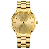 CHEETAH Mode Herrenuhren Ultradünne Mesh Edelstahl wasserdichte Uhr Matte Minimalist Analog Quartz Armbanduhren (Metallgold)