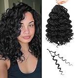Pre-Looped Ocean Wave Crochet hair Deep Wavy Crochet Hair Water Wave Braiding Hair Short Curly Pre Twisted Synthetic Boho Braids Short Curly Synthetic Braiding Hair (#1B, 12 Inch (Pack of 8))