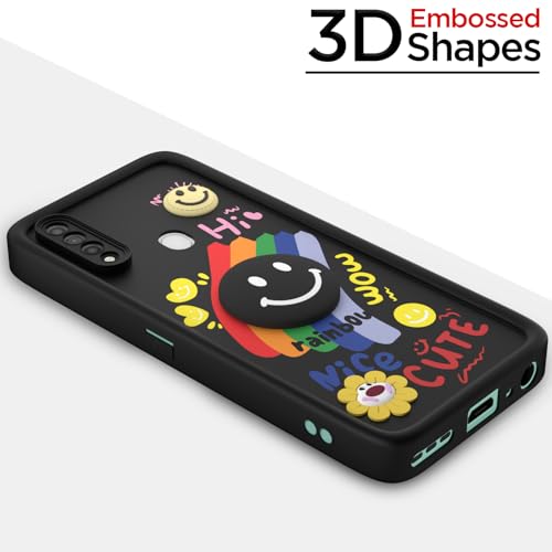 Image of Pikkme Back Cover for Oppo A31 | Soft Silicone| Cute Rainbow Smile & 3D Cartoon Flower Design | Shockproof Raised Camera Protection Bumper Case (Black)