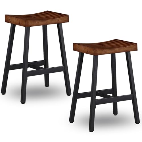 OUllUO Bar Stools Set of 2, Backless Saddle Barstools, 25' Counter Height Bar Stools, Solid Wood...