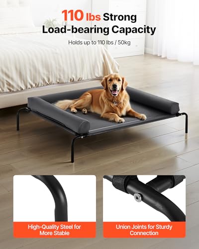 VEVOR Lit Surélevé pour Chiens Chats, Lit de Camp pour Animaux de Compagnie avec Oreiller Lavable, Panier Chiens Rafraîchissant avec Cadre en Acier et Maille Respirante, Intérieur Extérieur, XL, Gris – vue 3