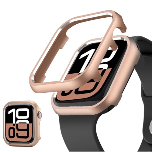 NINKI for Apple Watch Series 11 42mm 2025 & Series 10 Case 42mm 2024, Metal Alumium Slim Hard iWatch 10 Cover for Apple Watch 11 Case Bumper Face Protective Cover - Rose Gold