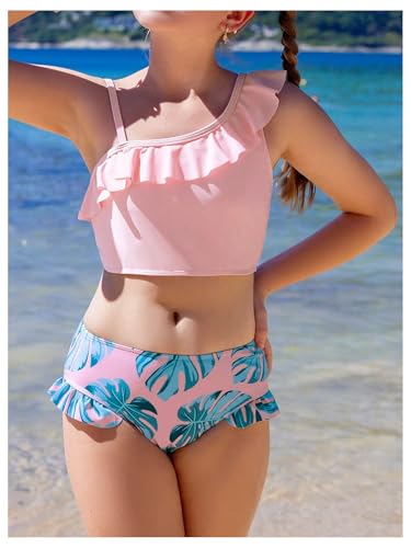 SHENHE Girl's 2 Piece Swimsuit Ruffle Flounce Bathing Suit Tropical Print Bikini Set3