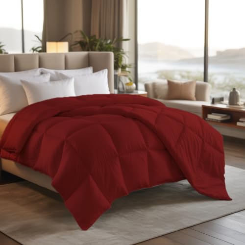 Image of Earthlycozy 300GSM Premium Comforter - Hypoallergenic, Breathable, Reversible, Lightweight, All-Season, AC Friendly and Machine Washable (Burgundy, Single)