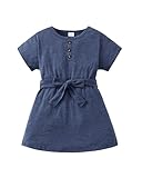 Little Baby Girl Clothes Summer Toddler Outfits Short Sleeve Button Casual Ruffle Blue Dress Shirt with Belt Playwear Sundress 5T 6T Girls Clothes
