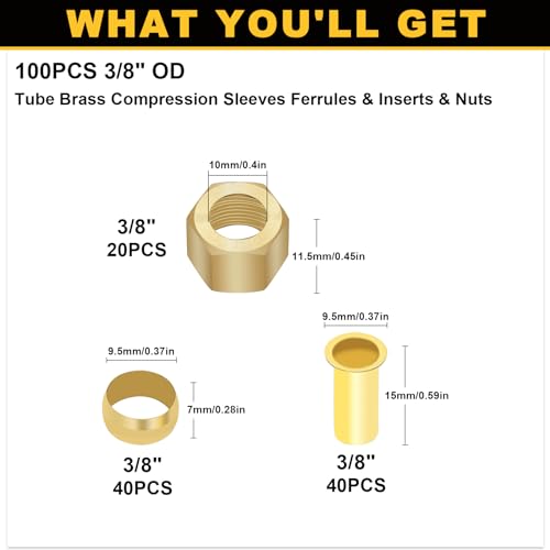Siptenk STANDARD SAE 3/8 Inch Brass Compression Fittings Sleeves Ferrules Inserts Nuts Fittings thumb #1