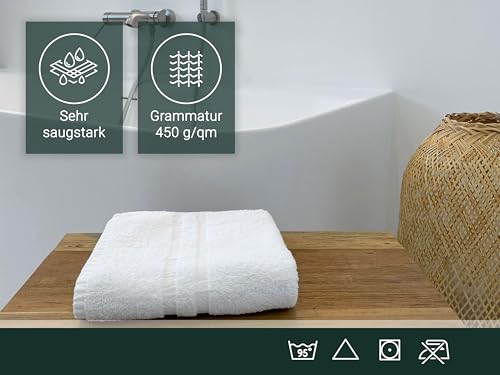 Foto von ZOLLNER 10er Set Handtücher in 50x100 cm - Flauschige Duschtücher aus Baumwolle - mit moderner Streifenbordüre - waschbar bis 95°C - mit praktischem Aufhänger - in weiß - Hotelqualität