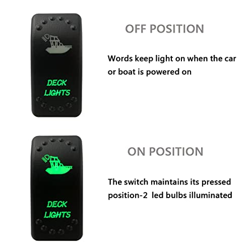 Image of Green Backlit Rocker Switch 5 Pin ON-Off Laser Etched Button Switch with Wires for Car Marine Boat UTV 20A /12V 10A /24V (Deck Lights)