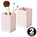 mDesign Modern Square Tumbler Cup for Bathroom Vanity Countertops - for Mouthwash/Mouth Rinse, Storing and Organizing Makeup Brushes, Eye Liners, Accessories - Slim Design, 2 Pack - Light Pink/Brushed