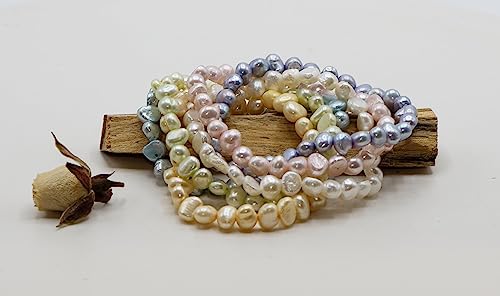 Ltc Designs Dyed Pastel Color-Themed Set Of 6 Cultured Freshwater Baroque (5.5-6Mm) Pearl Stretch Bracelets, 7.5" For Women And Girls #TOP5