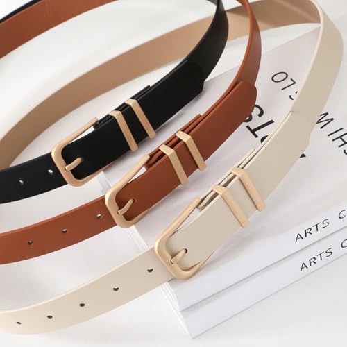 Women's Dress Belts Fashionable and Simple Thin Belt Equipped with Golden Metal Buckle at the End of the Belt3