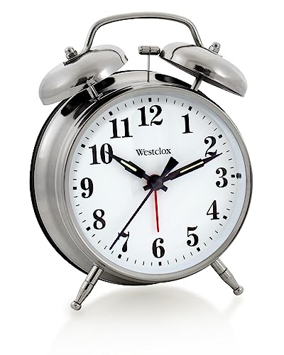 Image of Westclox -Big Ben Twin Bell Alarm Clock | Loud Alarm Clock for Heavy Sleepers | Battery Operated Metal Clock with Backlight for Bedside Table, Bedroom, Kids Room, Desk (Silver, 4 inch)